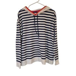 St. John's Bay Women's Navy & White Striped Cotton/Poly Lightweight Hoodie NEW